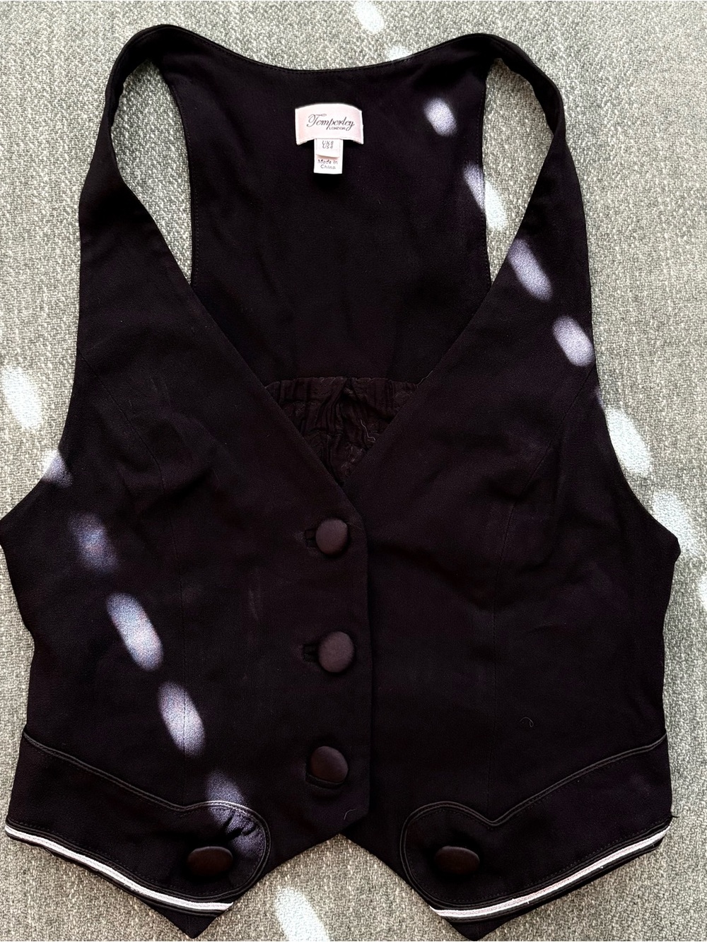 Temperley London Luxury Designer Black Vest with Decorative Piping
